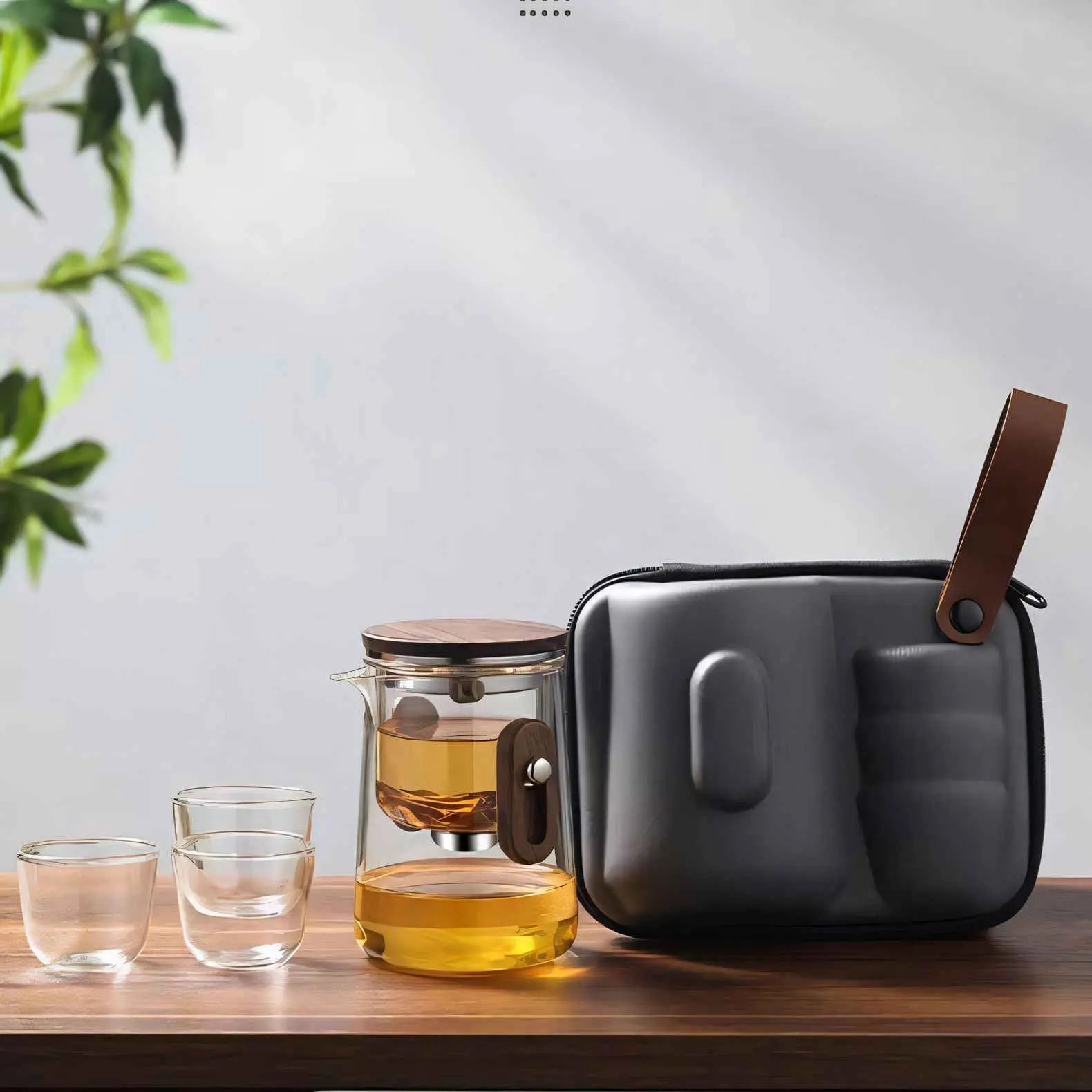 Travel Tea Set with Glass Teapot, Cups and Hard Case