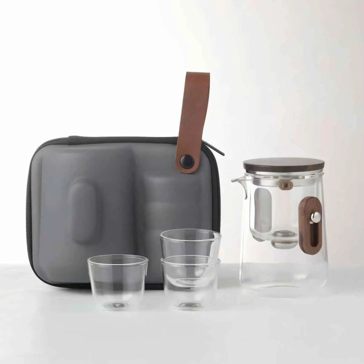 Travel Tea Set with Glass Teapot, Cups and Hard Case
