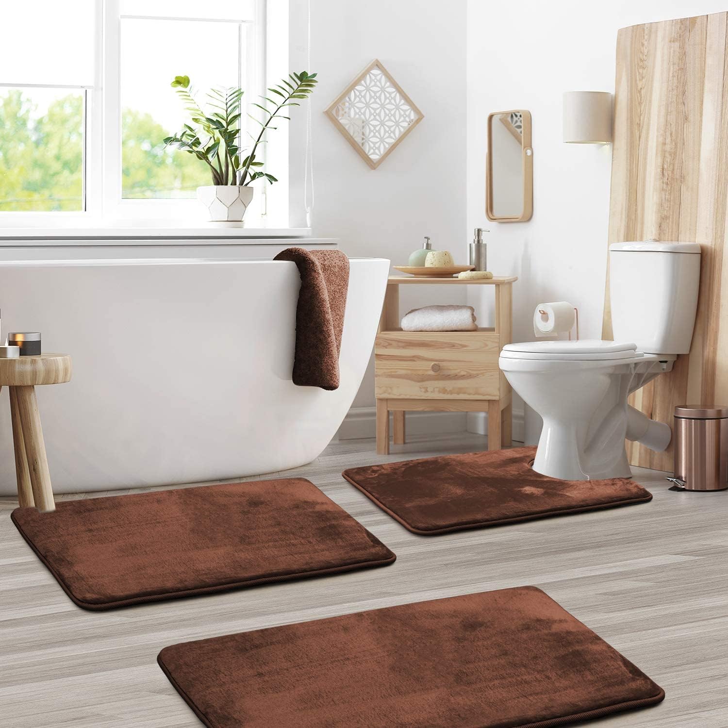Velvet Memory Foam Bath Mat Set 3 Piece with Contour Toilet Rug