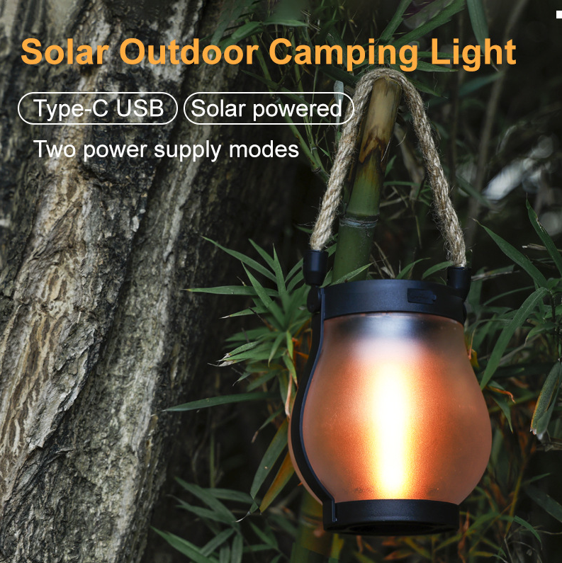 Rechargeable Lantern USB Portable Flame Effect Light with Rope Handle