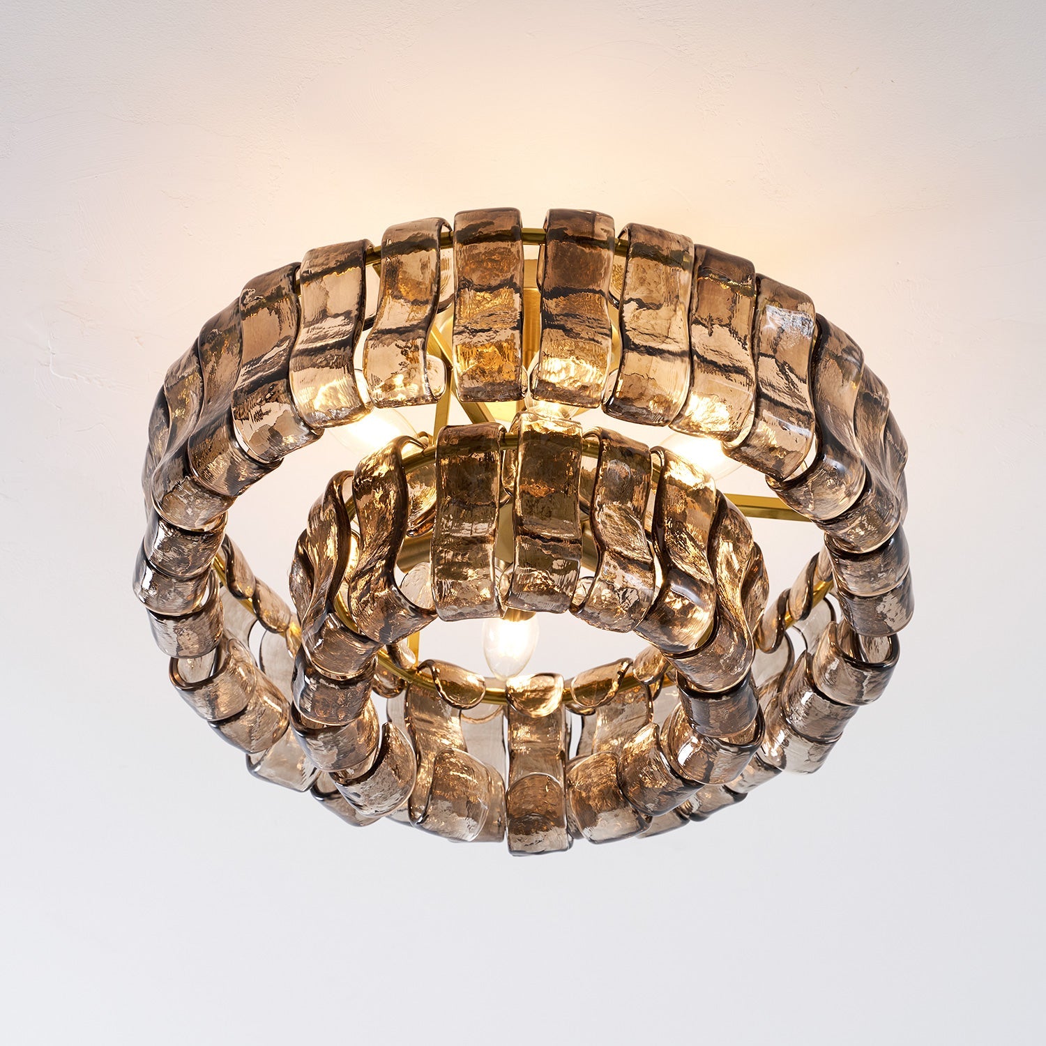 Sculptural Ice Glass Ceiling Light Hand Crafted Faceted Shades Foyer