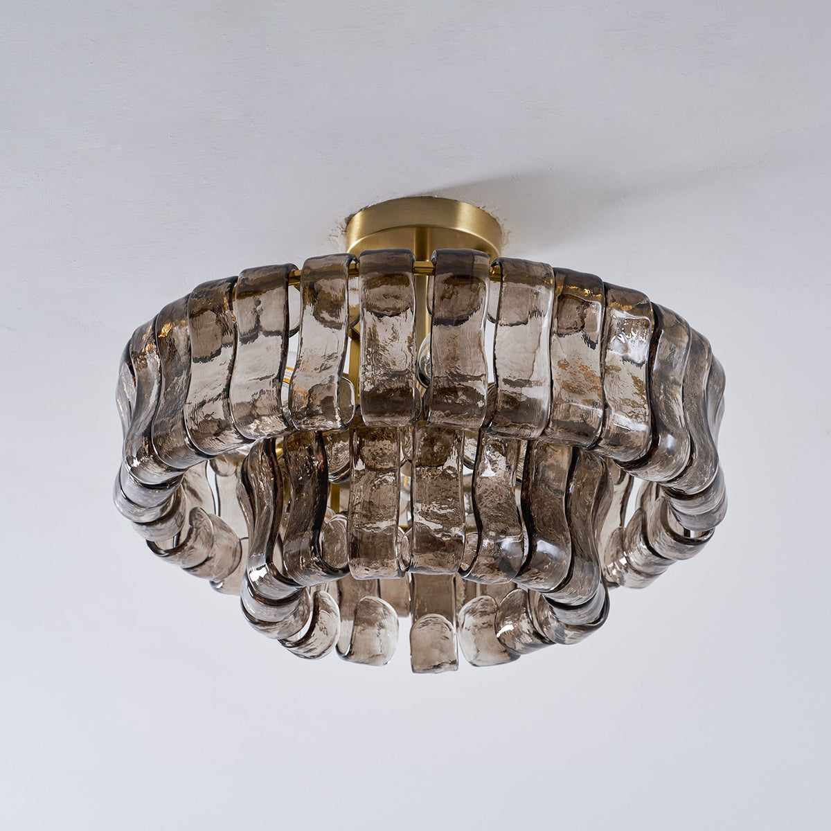 Sculptural Ice Glass Ceiling Light Hand Crafted Faceted Shades Foyer