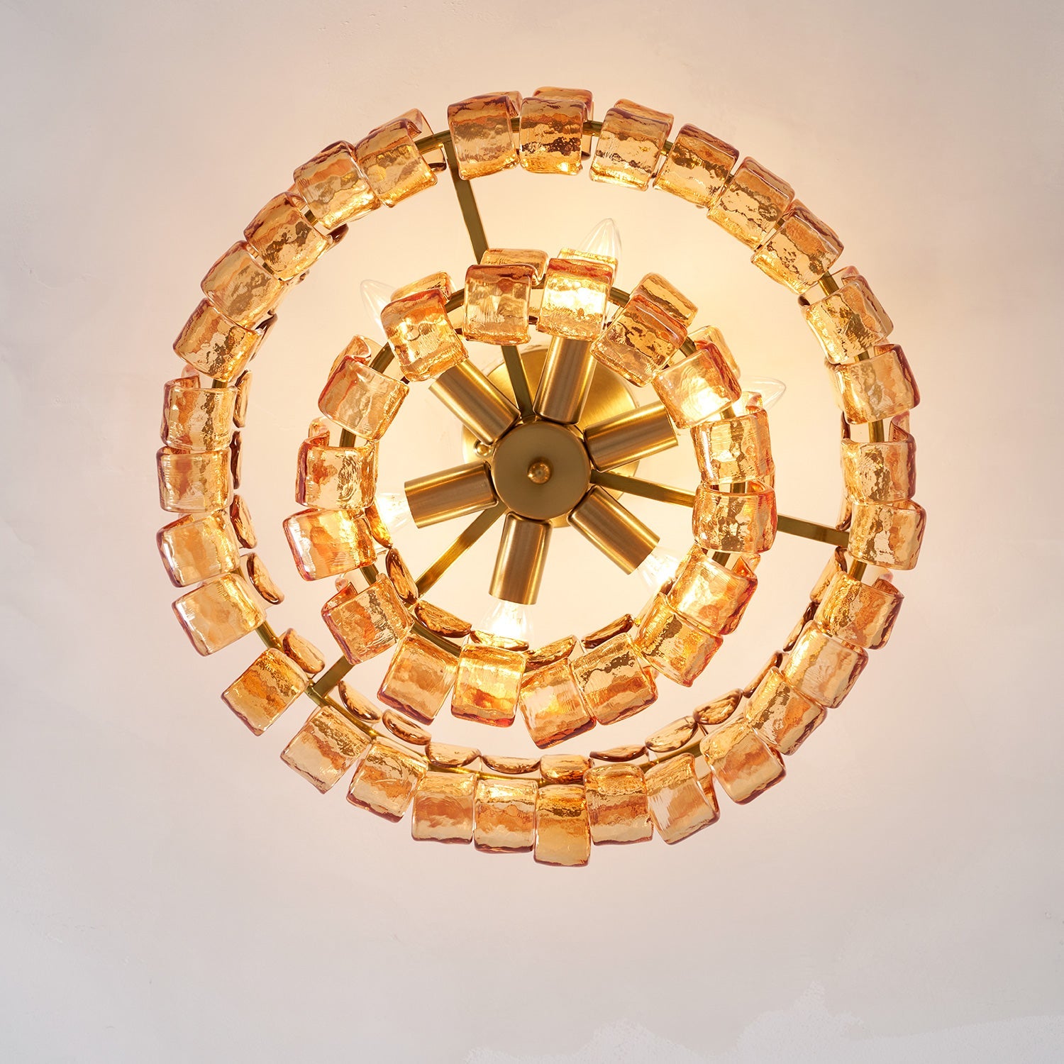 Sculptural Ice Glass Ceiling Light Hand Crafted Faceted Shades Foyer