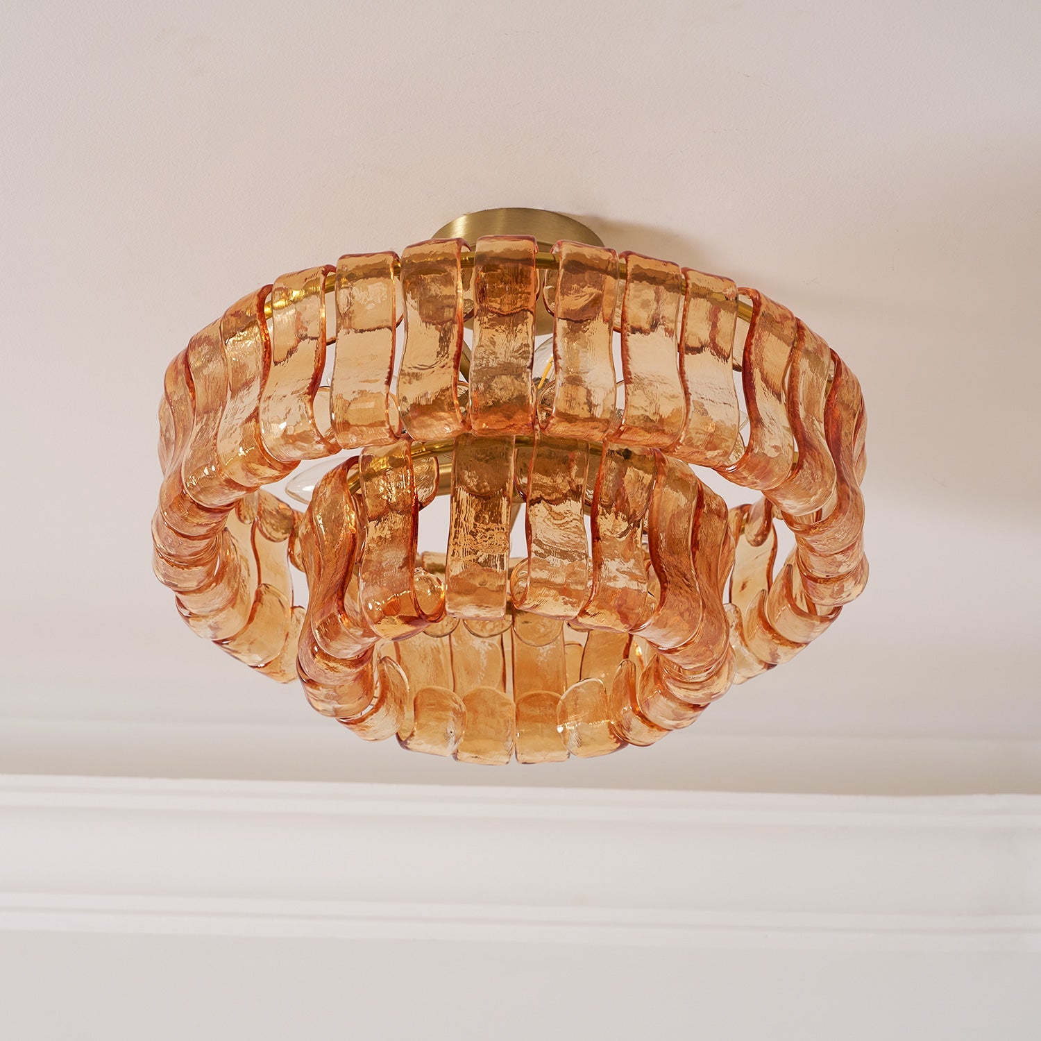 Sculptural Ice Glass Ceiling Light Hand Crafted Faceted Shades Foyer