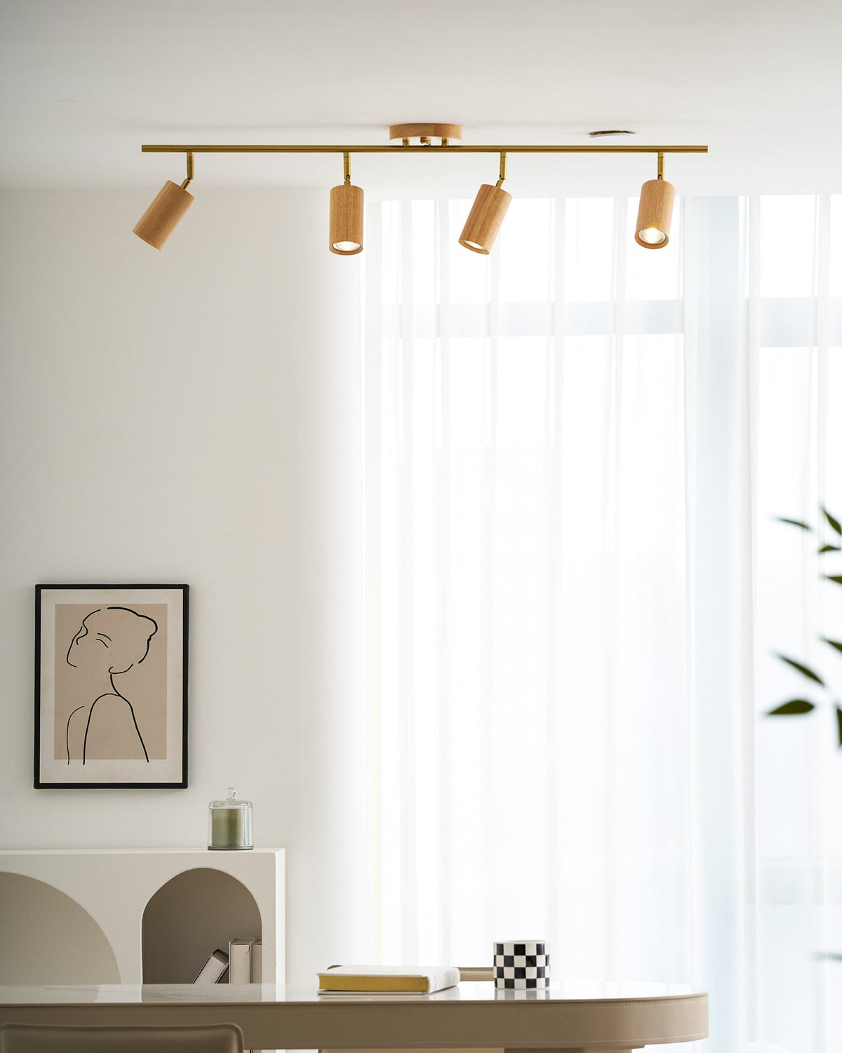 Adjustable Spotlight Bar Ash Wood Ceiling or Wall Mount Art Lighting