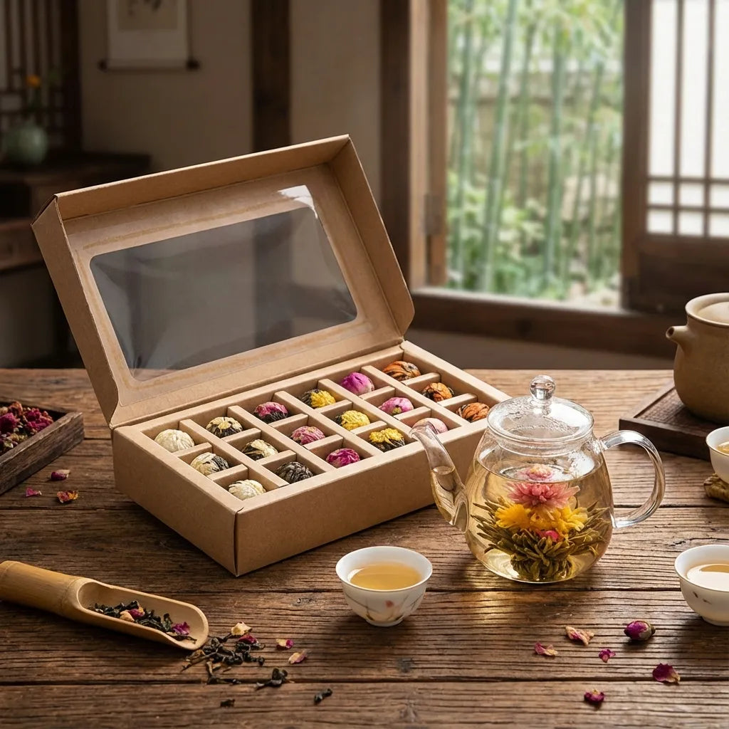 Blooming Tea Balls Pu-erh with Dried Flowers 18 Piece Gift Box