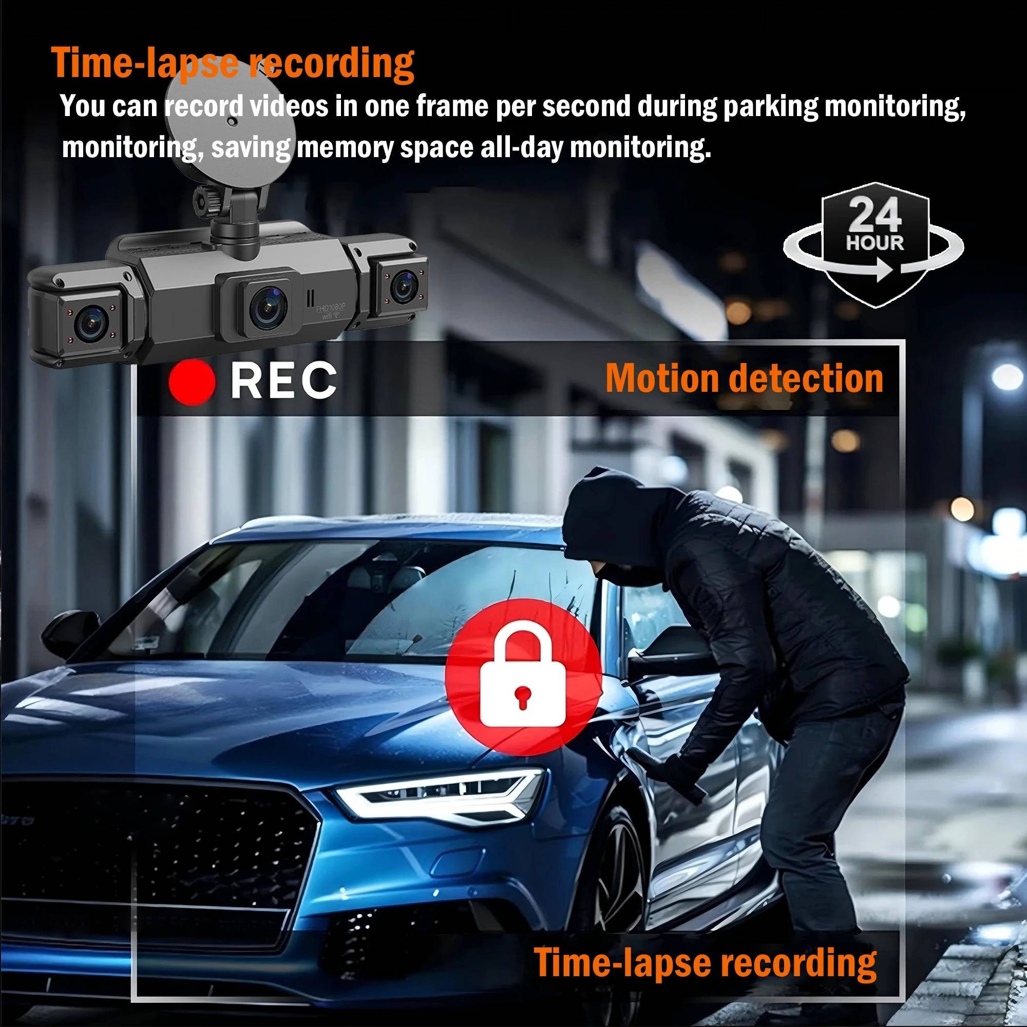 Dash Cam Front and Rear 4 Channel WiFi with Night Vision