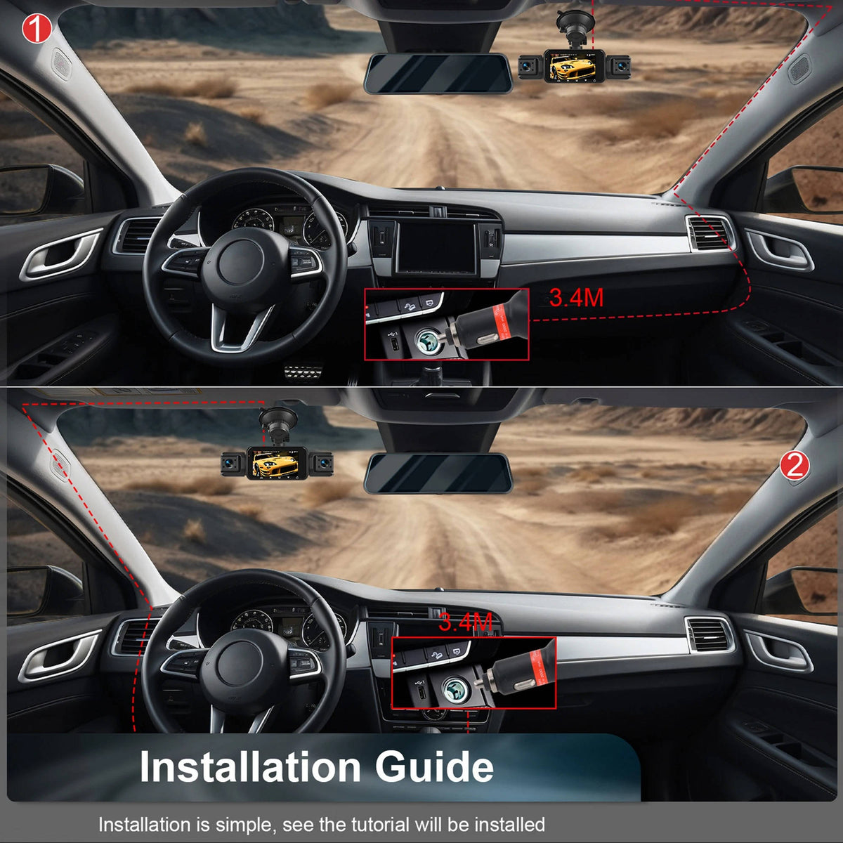 Dash Cam Front and Rear 4 Channel WiFi with Night Vision
