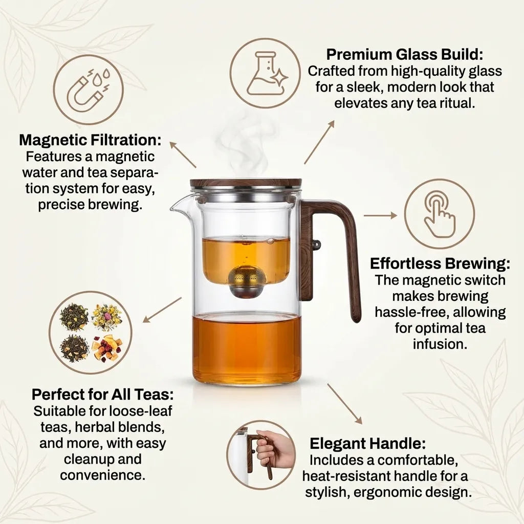 Glass Teapot for Loose Leaf Tea with Magnetic Infuser