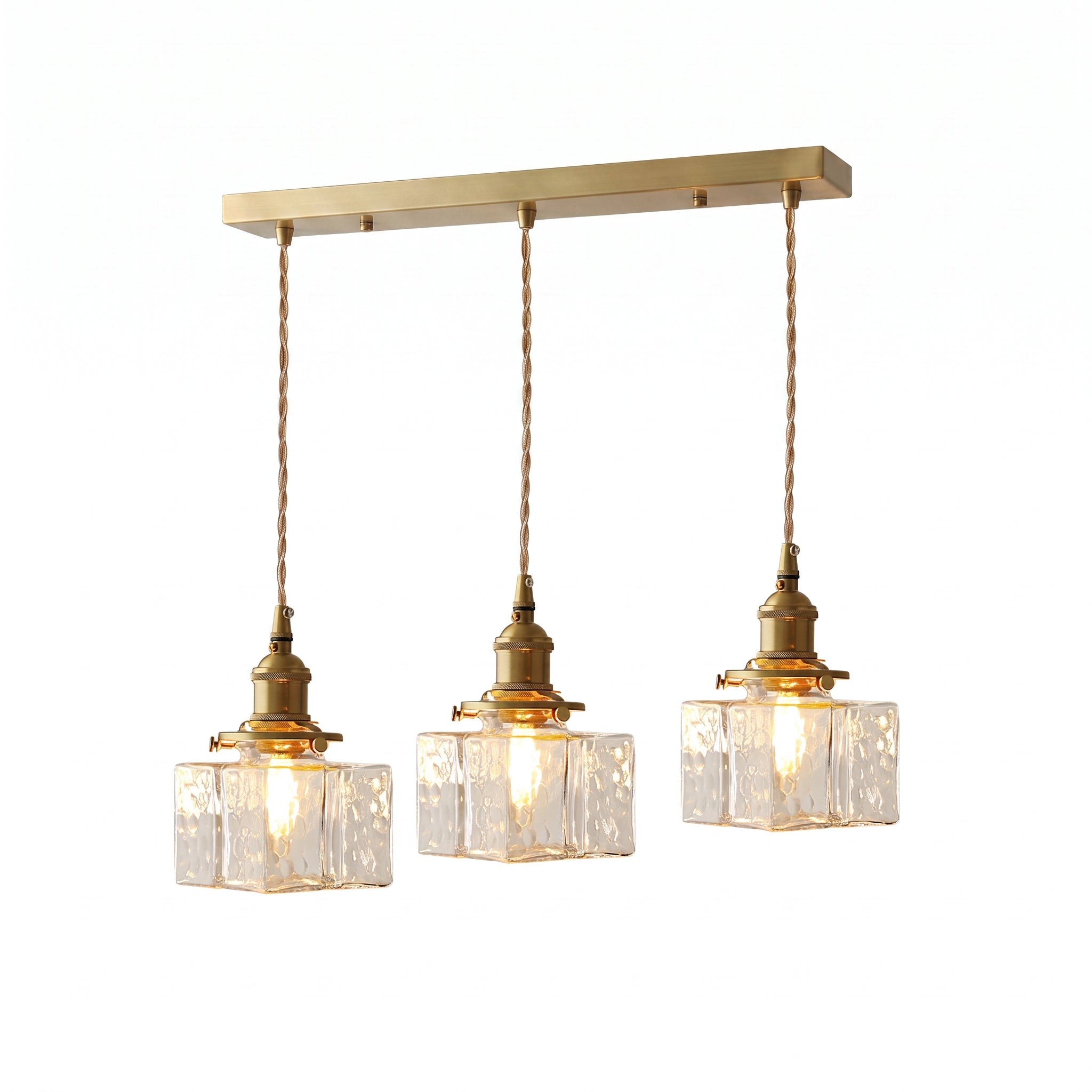 Hammered Glass Pendant Light Brass Frame Cluster Ready Kitchen Island
