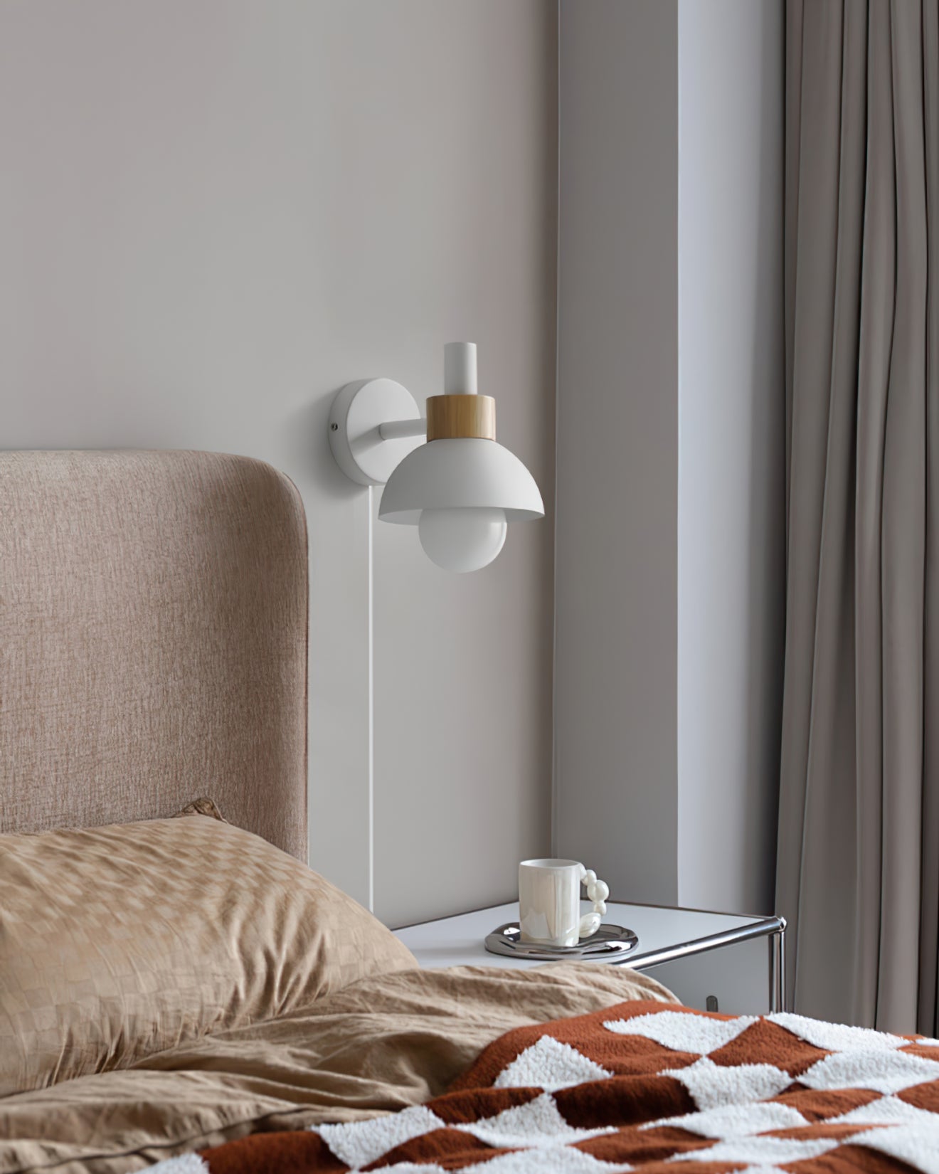 Plug In Wall Sconce with Wood Accent Push Button Switch Bedside Reading