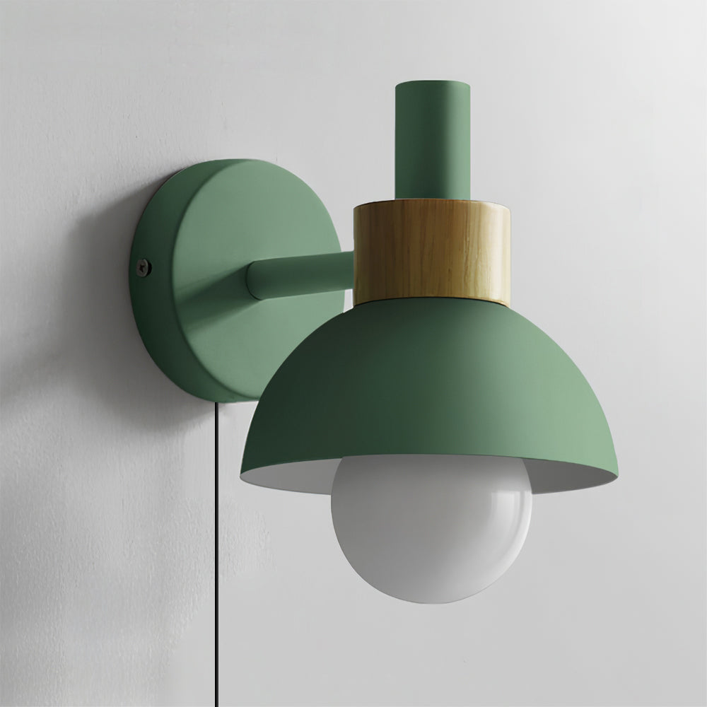 Plug In Wall Sconce with Wood Accent Push Button Switch Bedside Reading
