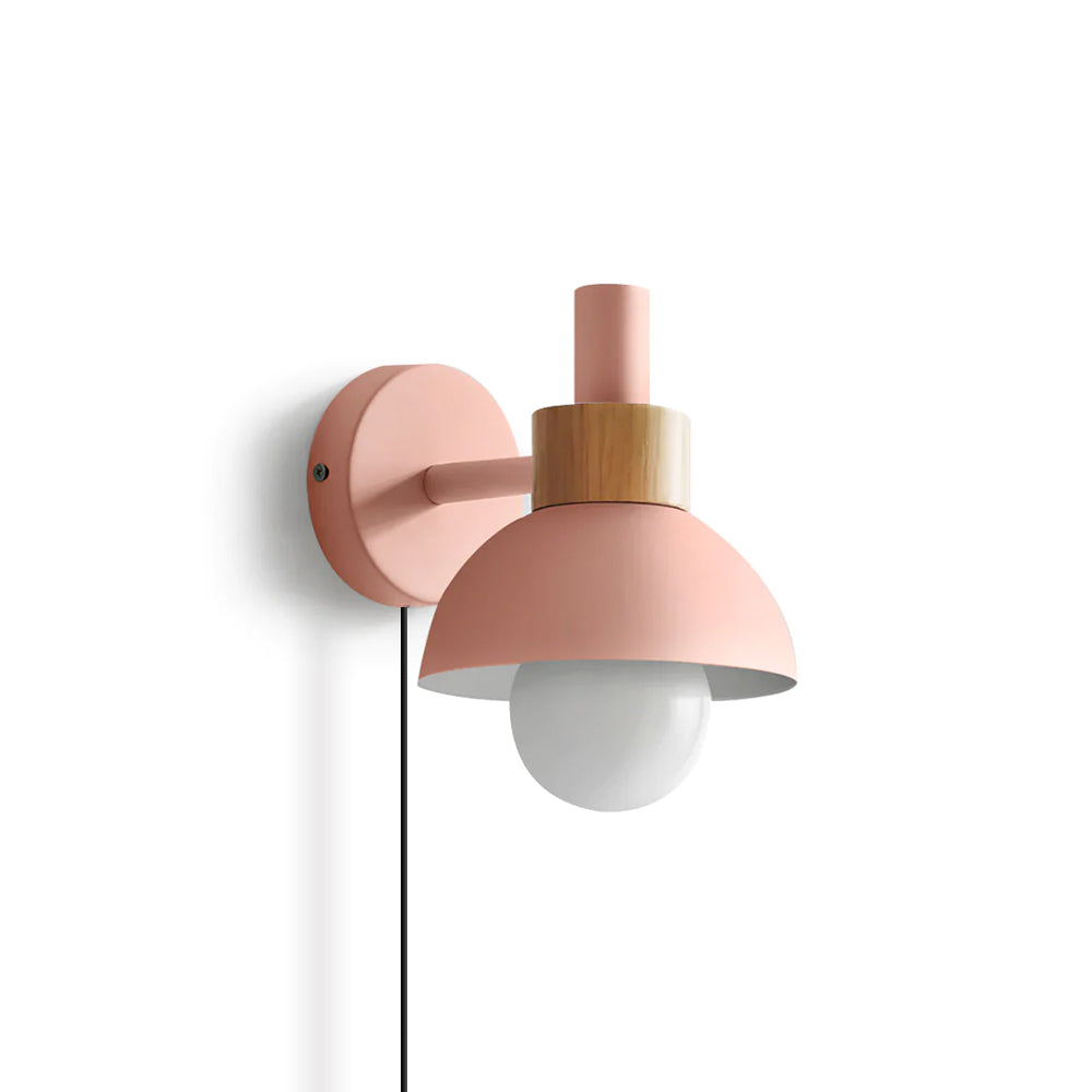 Plug In Wall Sconce with Wood Accent Push Button Switch Bedside Reading