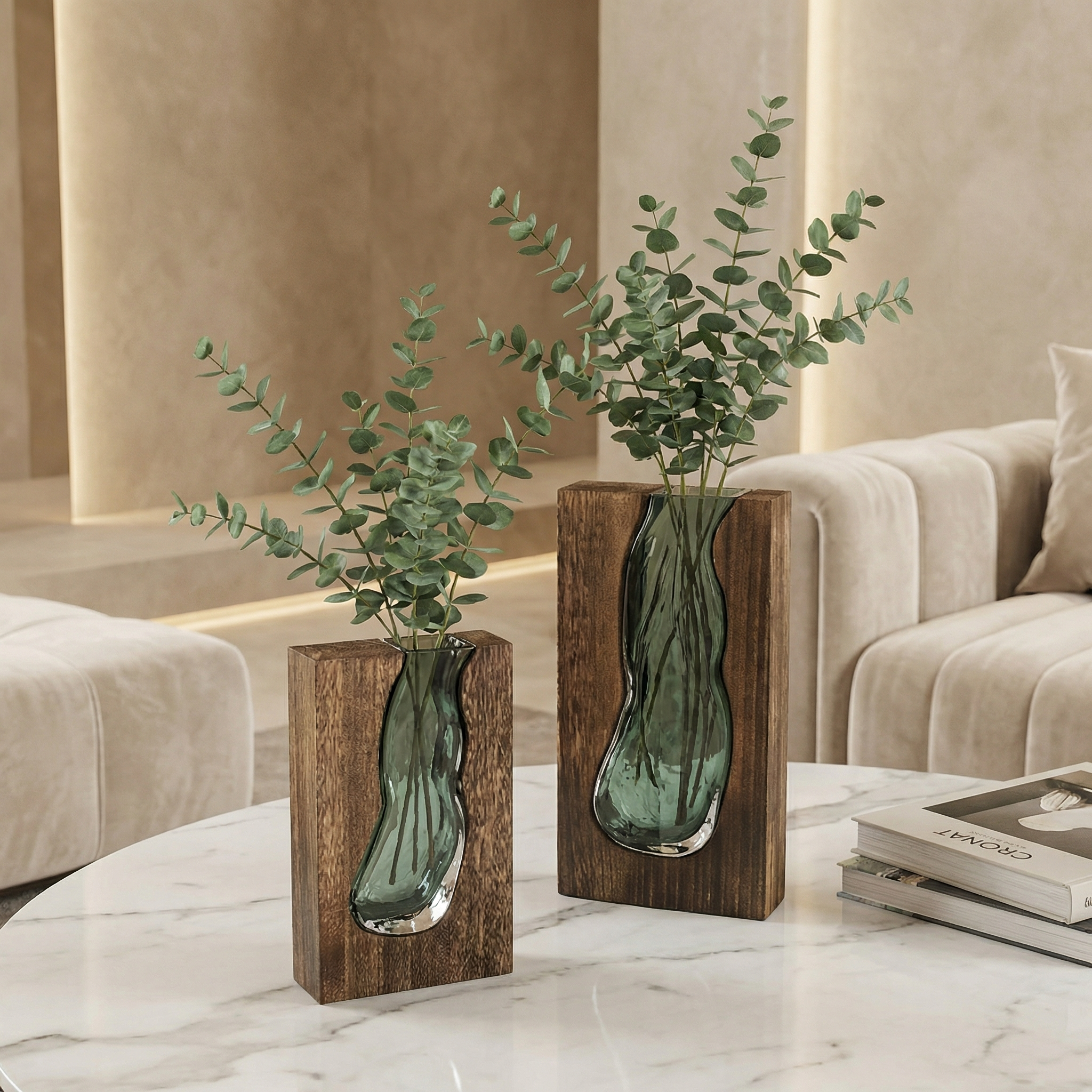 Live Edge Wood and Glass Vase Nordic Bud Vase for Table Centerpiece