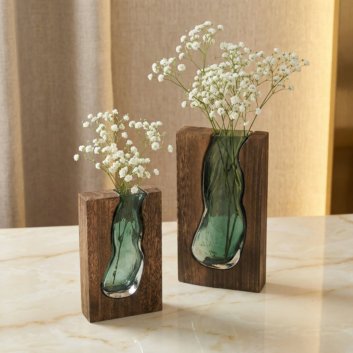 Live Edge Wood and Glass Vase Nordic Bud Vase for Table Centerpiece