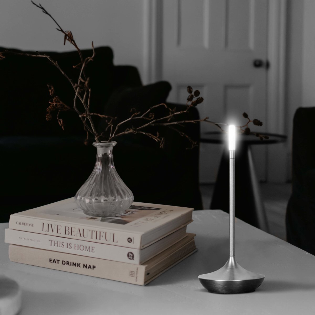 Cordless Table Lamp Rechargeable Brass Candle Glow for Dining and Patio