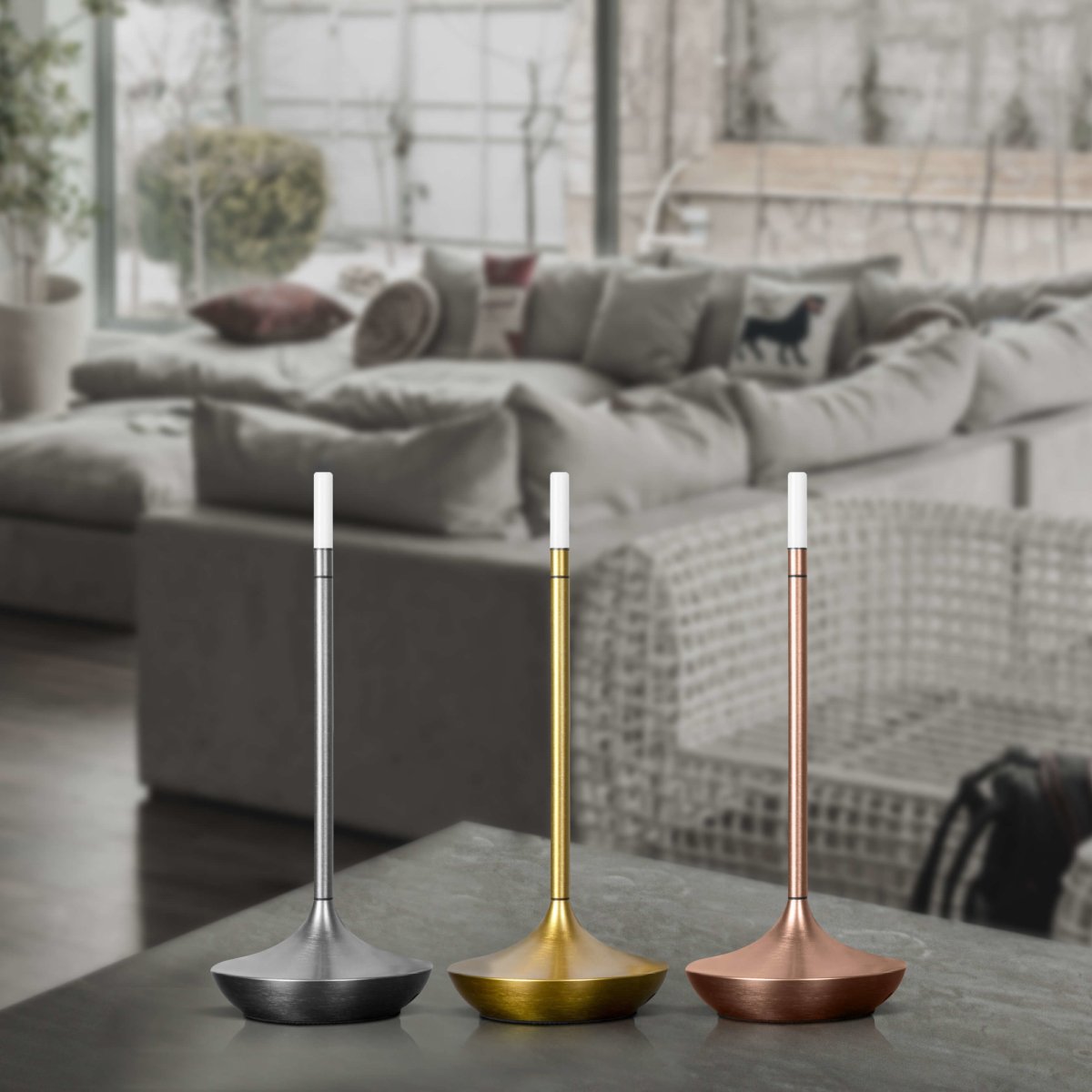 Cordless Table Lamp Rechargeable Brass Candle Glow for Dining and Patio