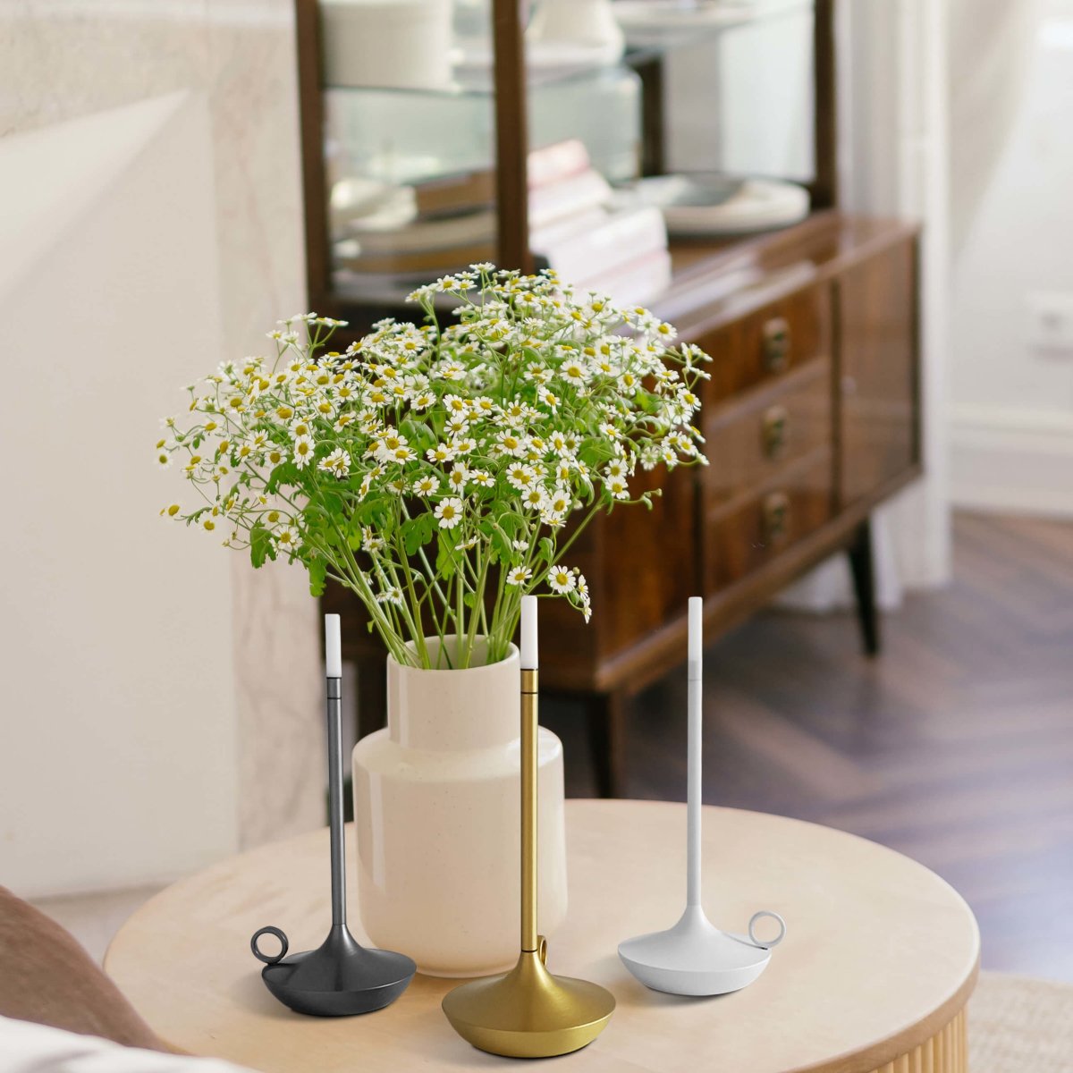 Cordless Table Lamp Rechargeable Brass Candle Glow for Dining and Patio