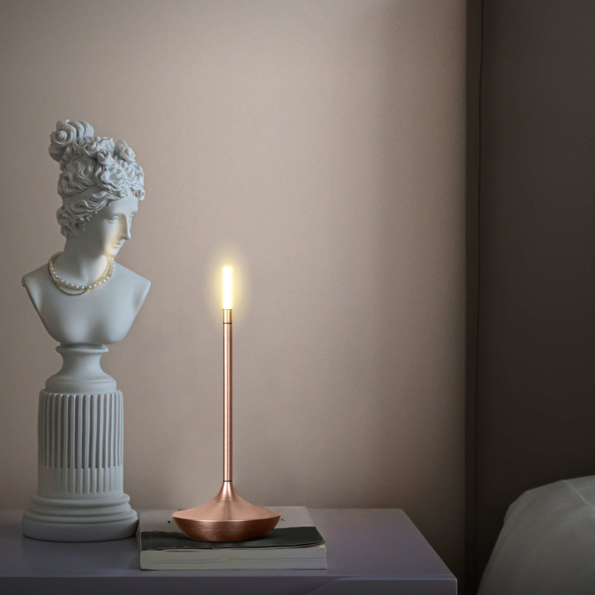 Cordless Table Lamp Rechargeable Brass Candle Glow for Dining and Patio