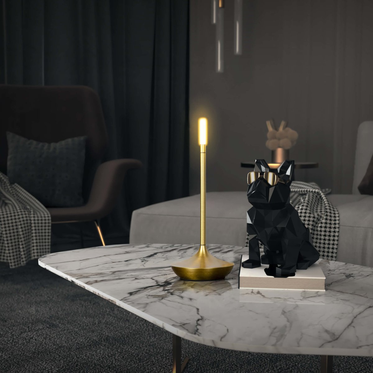 Cordless Table Lamp Rechargeable Brass Candle Glow for Dining and Patio