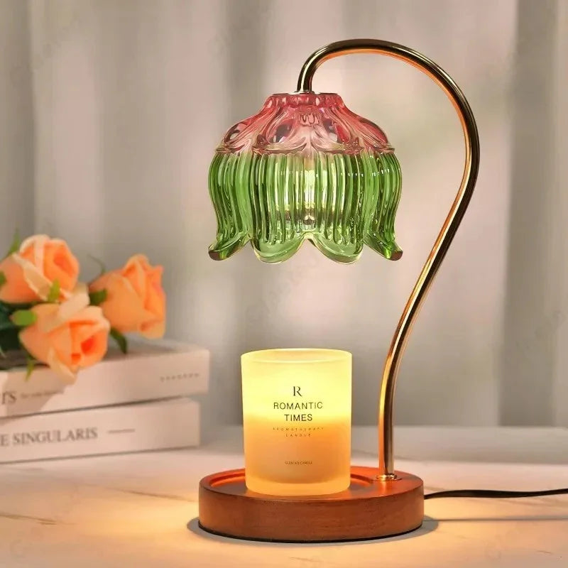 Candle Warmer Lamp with Dimmer and Timer Flower Glass Shade