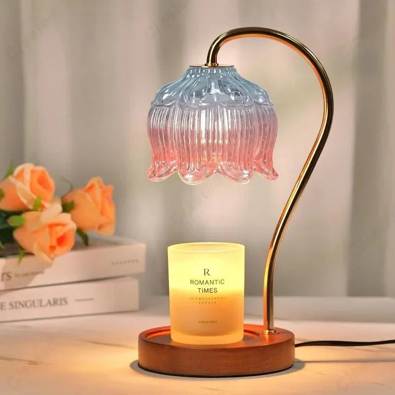 Candle Warmer Lamp with Dimmer and Timer Flower Glass Shade