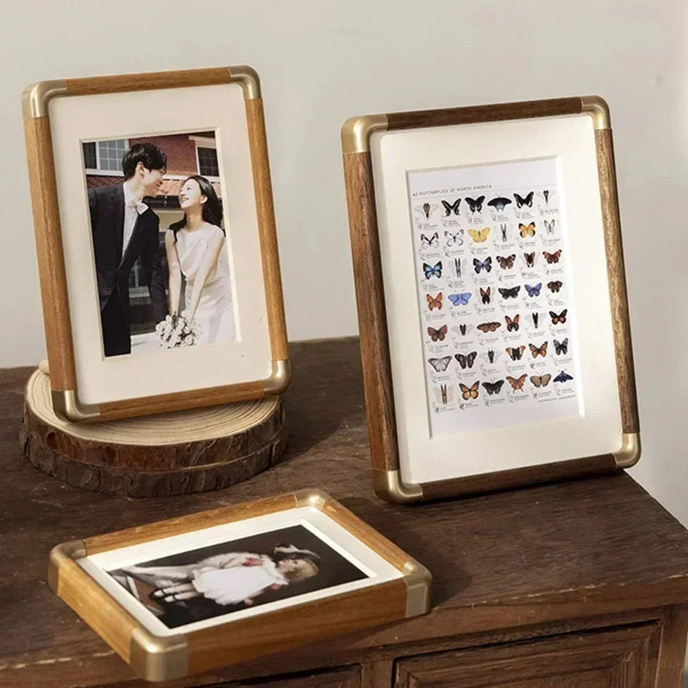 Tabletop Photo Frame Solid Wood with Mat and Metal Corners