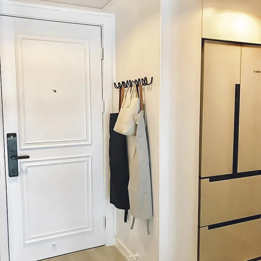Squiggle Wall Hook Rack in Wrought Iron for Coats and Towels