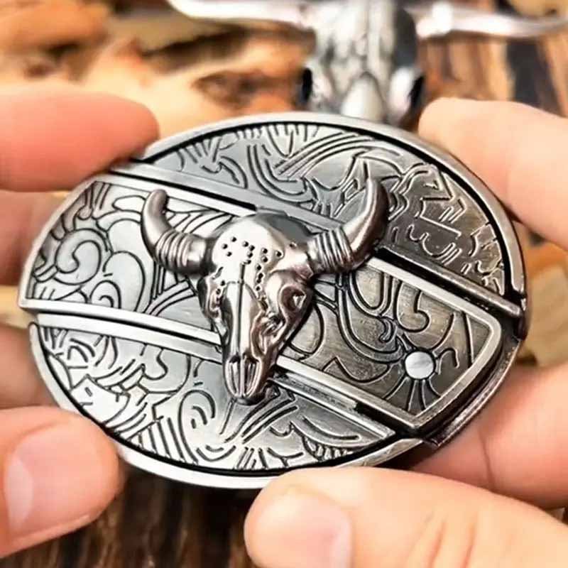 Western Belt Buckle Oval Metal Cowboy Engraved Design for Mens Belts