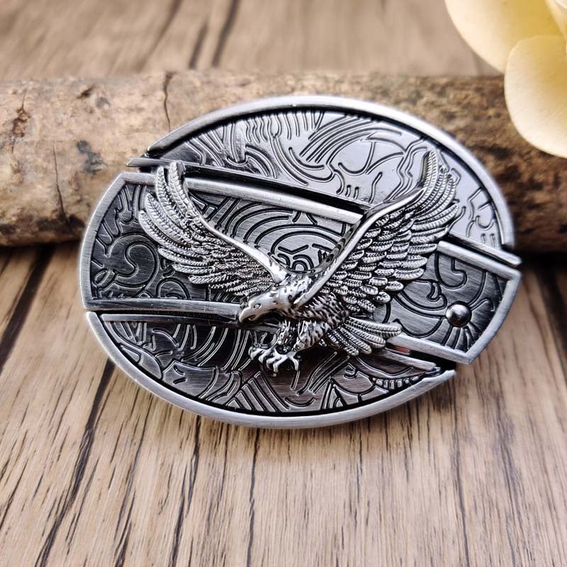 Western Belt Buckle Oval Metal Cowboy Engraved Design for Mens Belts