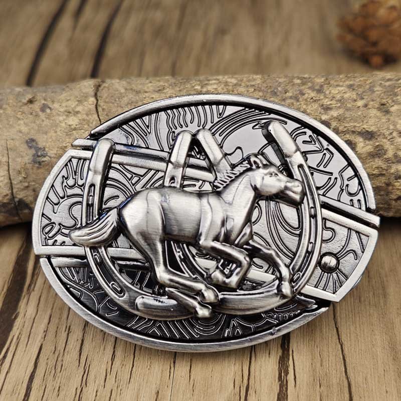 Western Belt Buckle Oval Metal Cowboy Engraved Design for Mens Belts