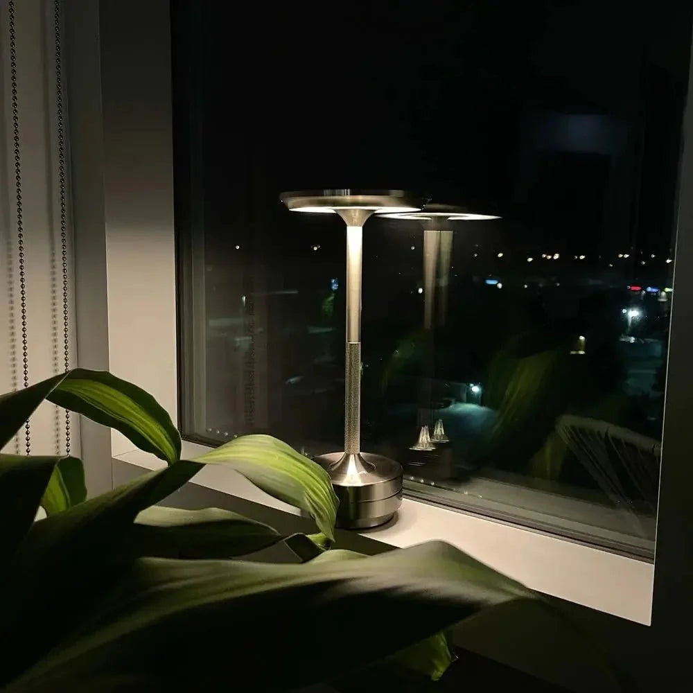 Cordless Table Lamp Rechargeable Dimmable Aluminum for Bedside and Patio
