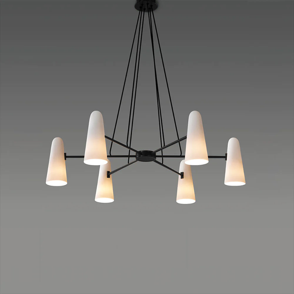 Brass Chandelier with White Glass Shades Candelabra Base Dining Room