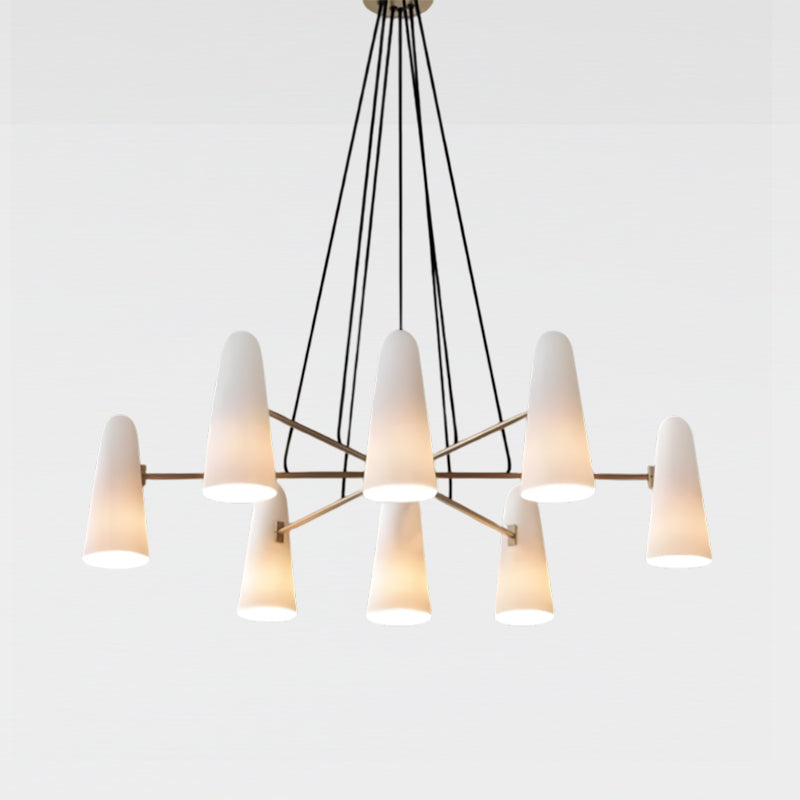 Brass Chandelier with White Glass Shades Candelabra Base Dining Room