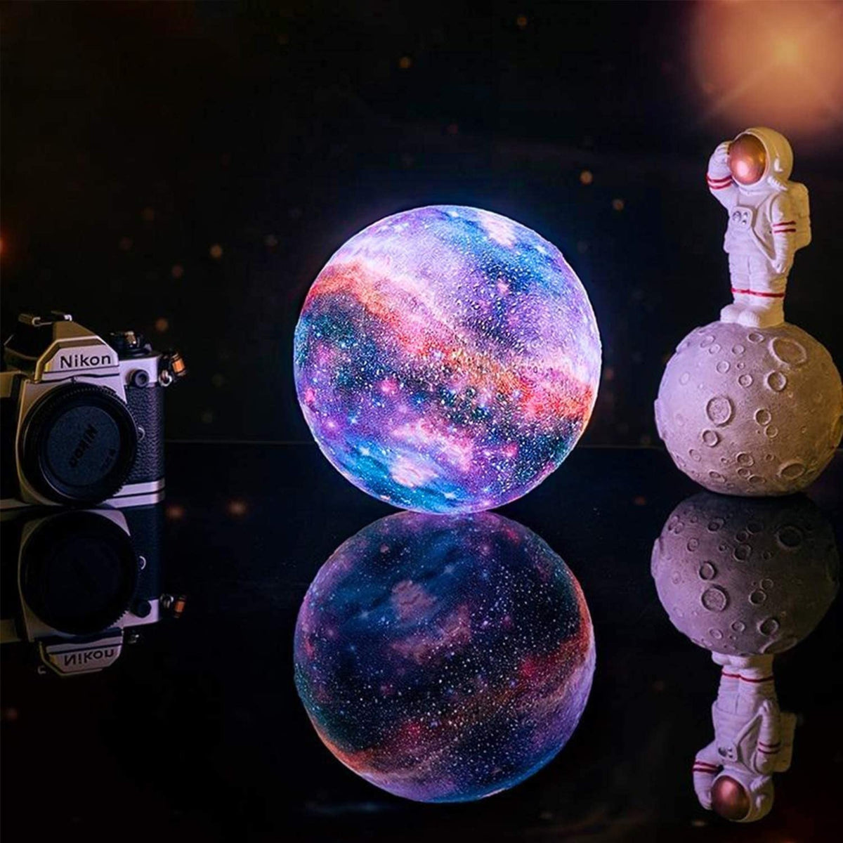 Moon Lamp 3D Printed 16 Color Touch Rechargeable Night Light with Wood Stand