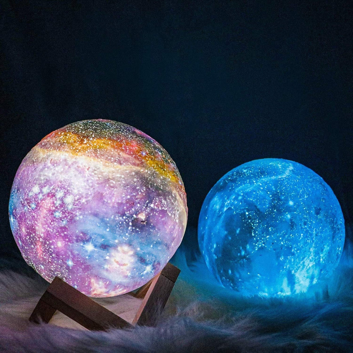 Moon Lamp 3D Printed 16 Color Touch Rechargeable Night Light with Wood Stand