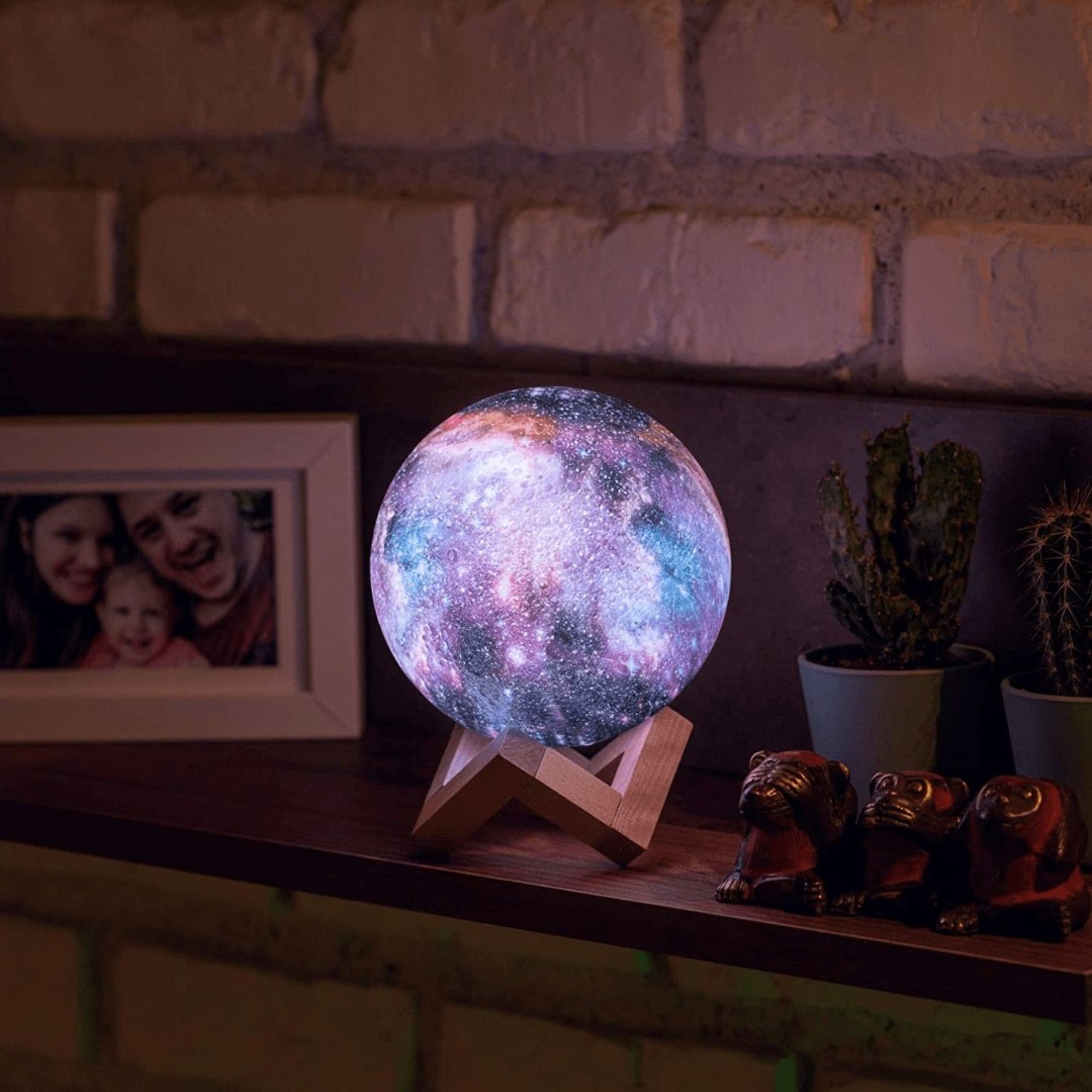Moon Lamp 3D Printed 16 Color Touch Rechargeable Night Light with Wood Stand