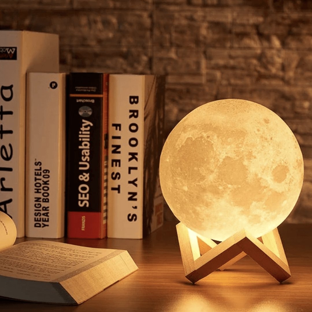 Moon Lamp White 3D Printed Lunar Surface Night Light in Four Sizes