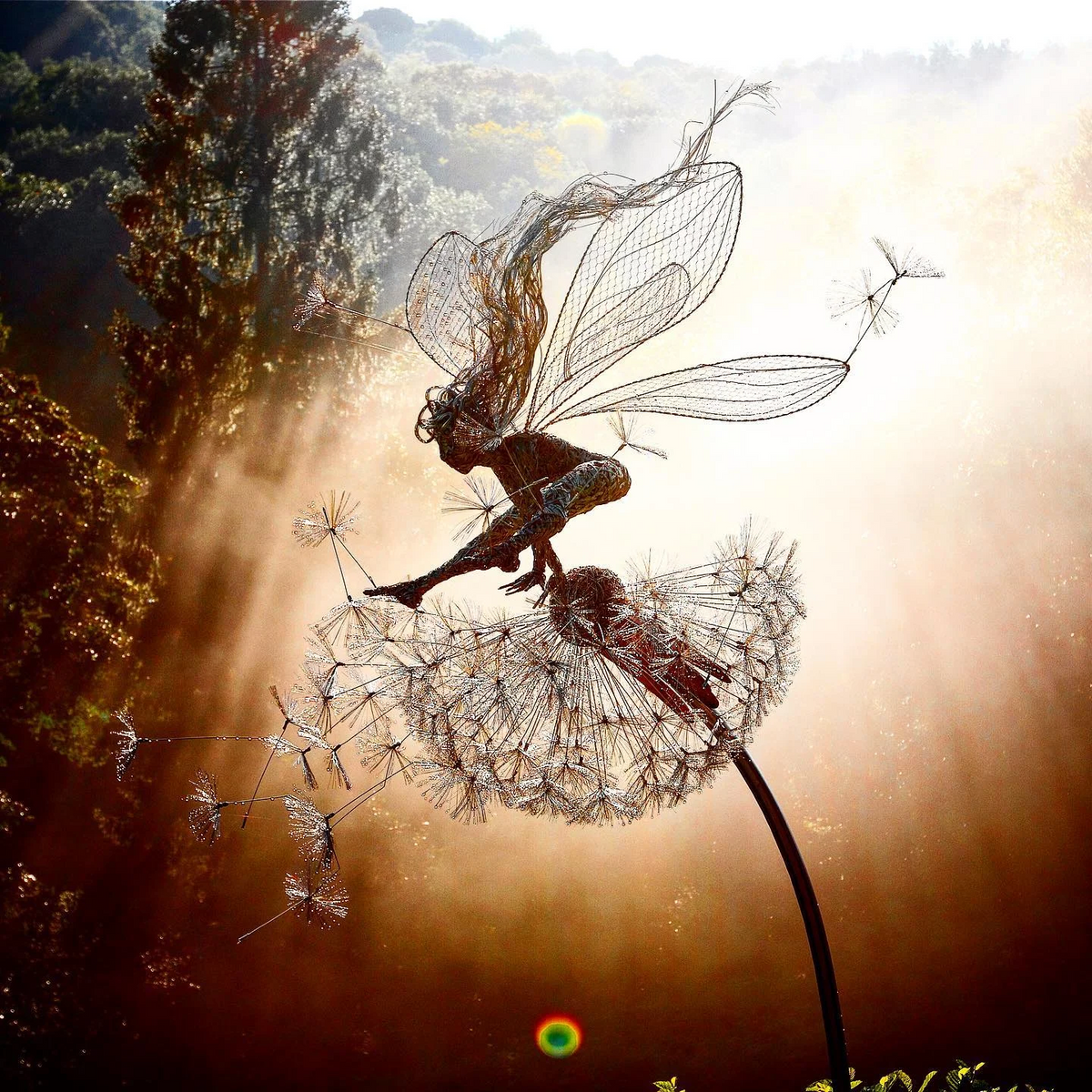 Fairy Garden Stakes Metal Dandelion Sculptures for Yard Decor