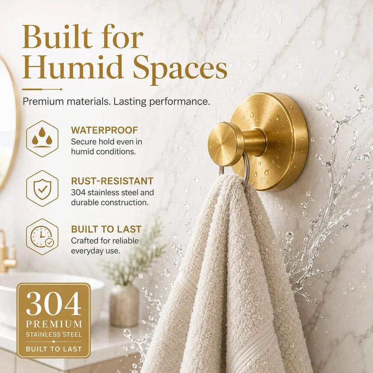 Suction Cup Towel Hook No-Drill Stainless Steel
