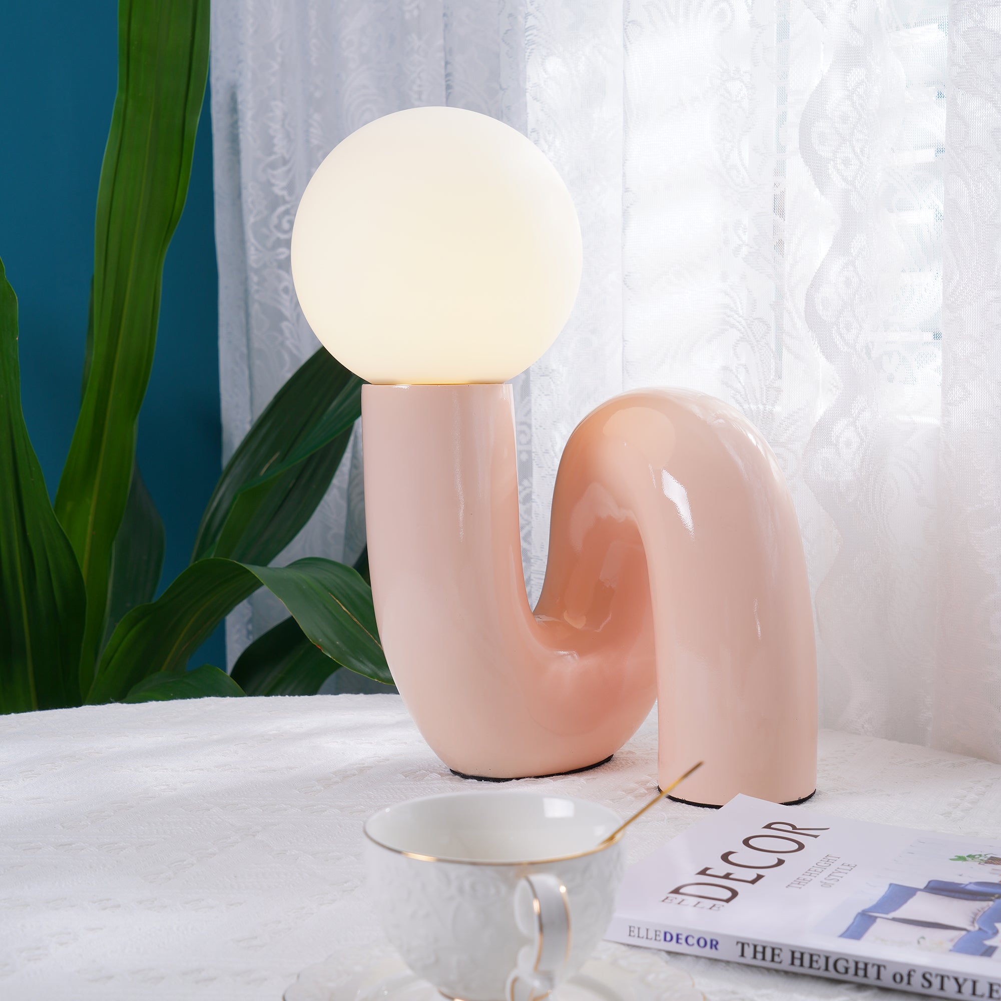 Spiral Glass Table Lamp Sculptural Resin Ribbon Shade Bedside Accent