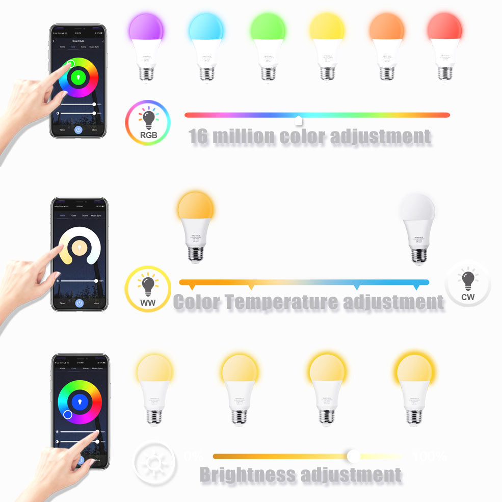 Smart LED Bulb RGB Color Changing WiFi Dimmable Works with Alexa and Google