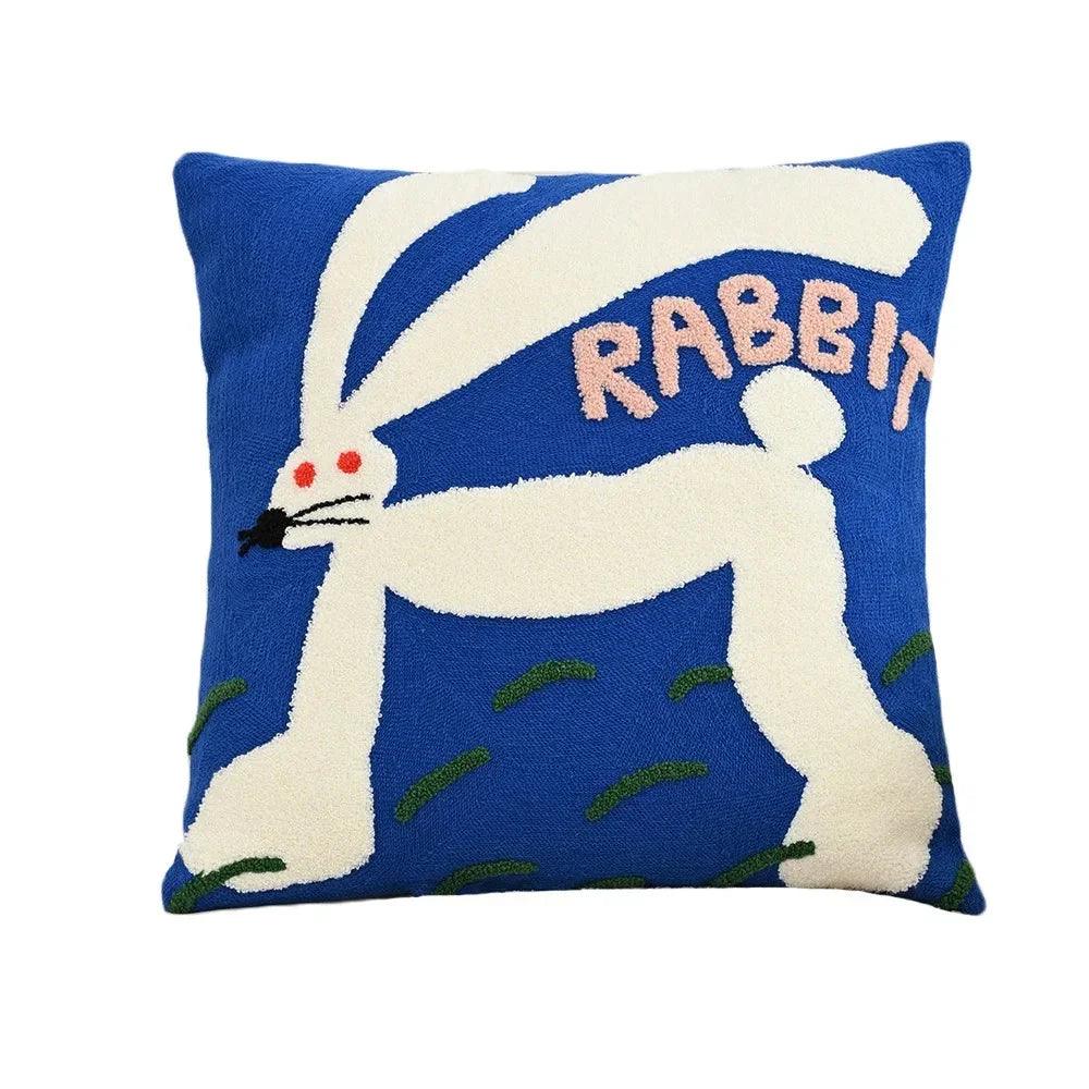 Embroidered Animal Throw Pillow Cover for Kids Room