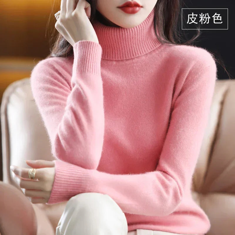 Cashmere Turtleneck Sweater Womens Pure Cashmere Fitted Knit