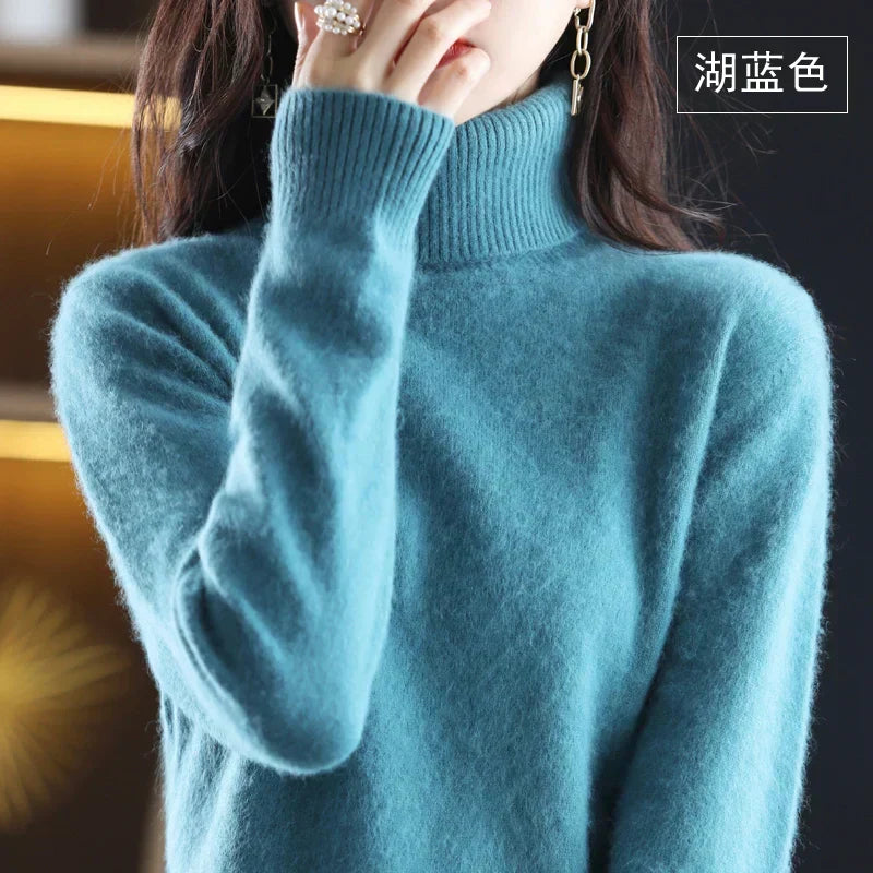 Cashmere Turtleneck Sweater Womens Pure Cashmere Fitted Knit
