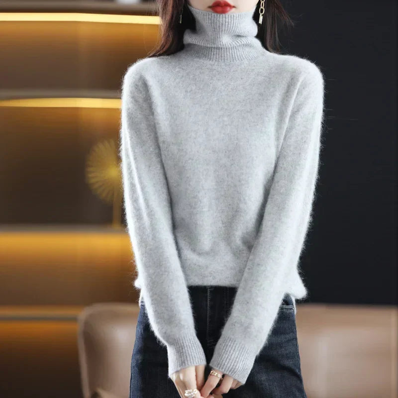 Cashmere Turtleneck Sweater Womens Pure Cashmere Fitted Knit