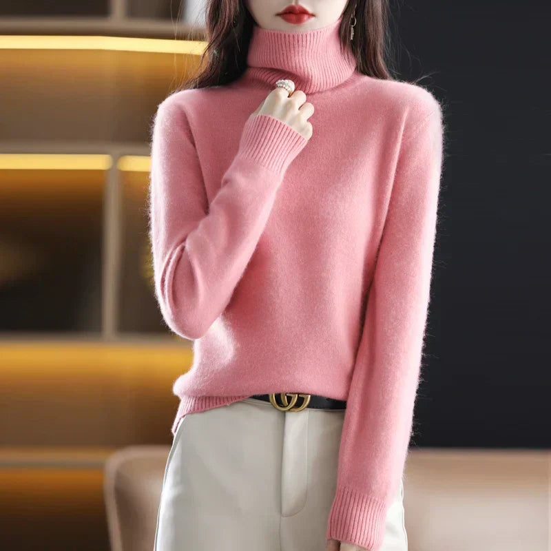 Cashmere Turtleneck Sweater Womens Pure Cashmere Fitted Knit