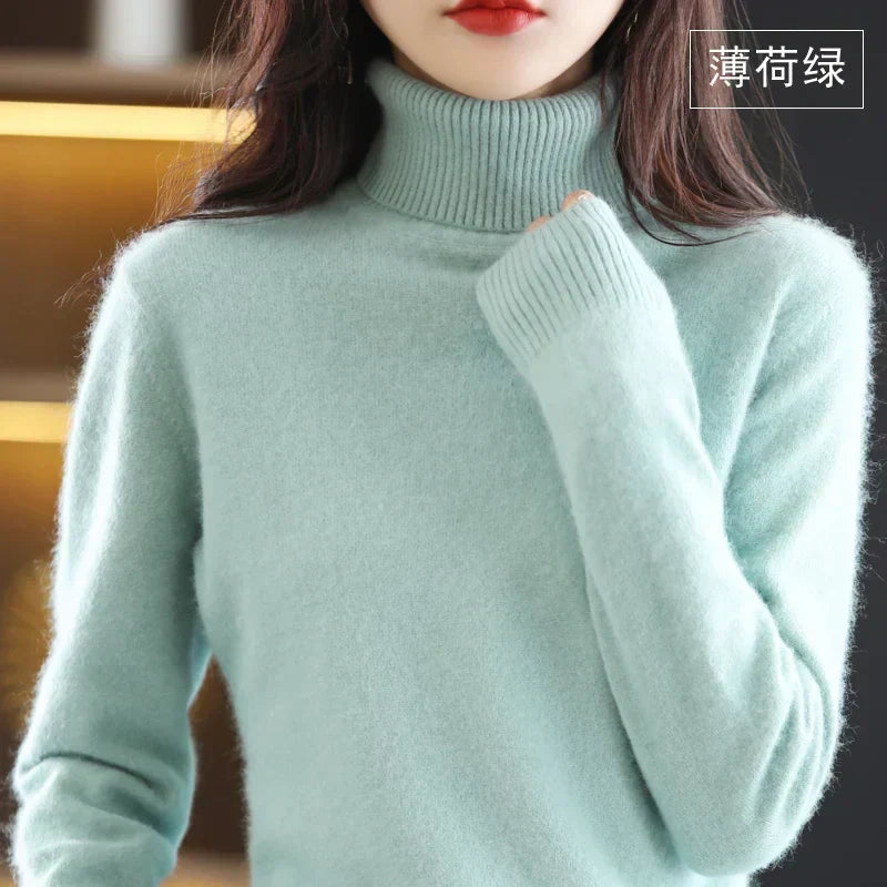 Cashmere Turtleneck Sweater Womens Pure Cashmere Fitted Knit
