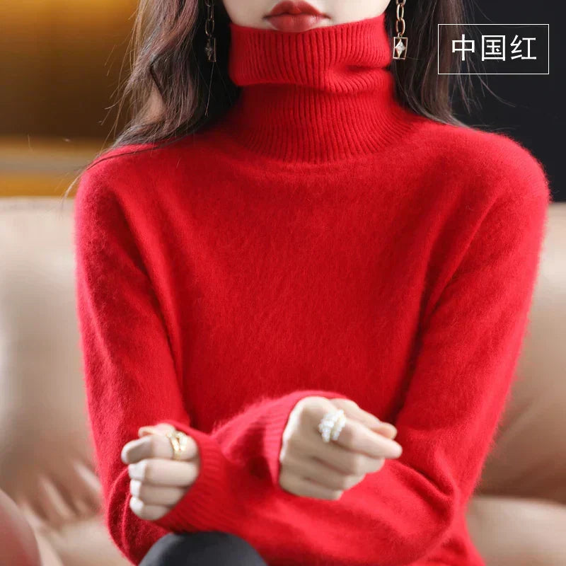 Cashmere Turtleneck Sweater Womens Pure Cashmere Fitted Knit