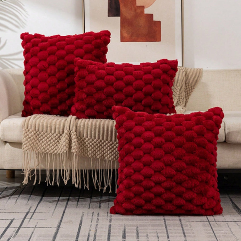Plush Textured Throw Pillow Cover with 3D Bubble Weave